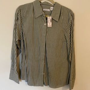 NWT L Dressbarn Soft Green Pinstripe Button Down